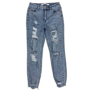 Tinseltown Distressed Ripped Jeans High Rise Light Wash Relaxed Fit size 7